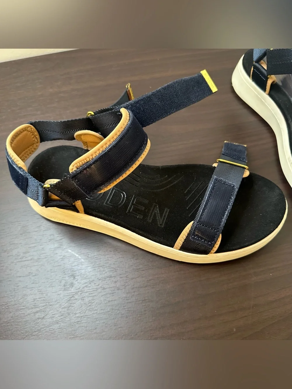 WODEN Line Natural Soft Navy Blue Strappy Sandals Hook & Loop Ortho Comfort, 7.5